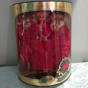 1993 Mattel Happy Holidays Barbie doll Poinsettia red gold